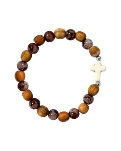 Perlenarmband mit 'Kreuz aus hellem Naturstein'