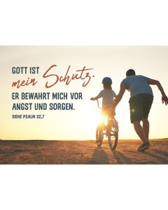 Postkarte 'Gott ist mein Schutz. Er bewahrt mich vor Angst und Sorgen. Siehe Psalm 32,7'