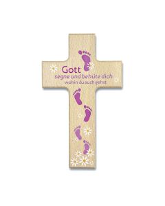 Holzkreuz 'Gott segne und behüte' pink