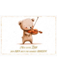 Postkarte 'Möge Gottes Liebe dein Leben heute und immerzu erhellen!'  Motiv: Bär mit Geige